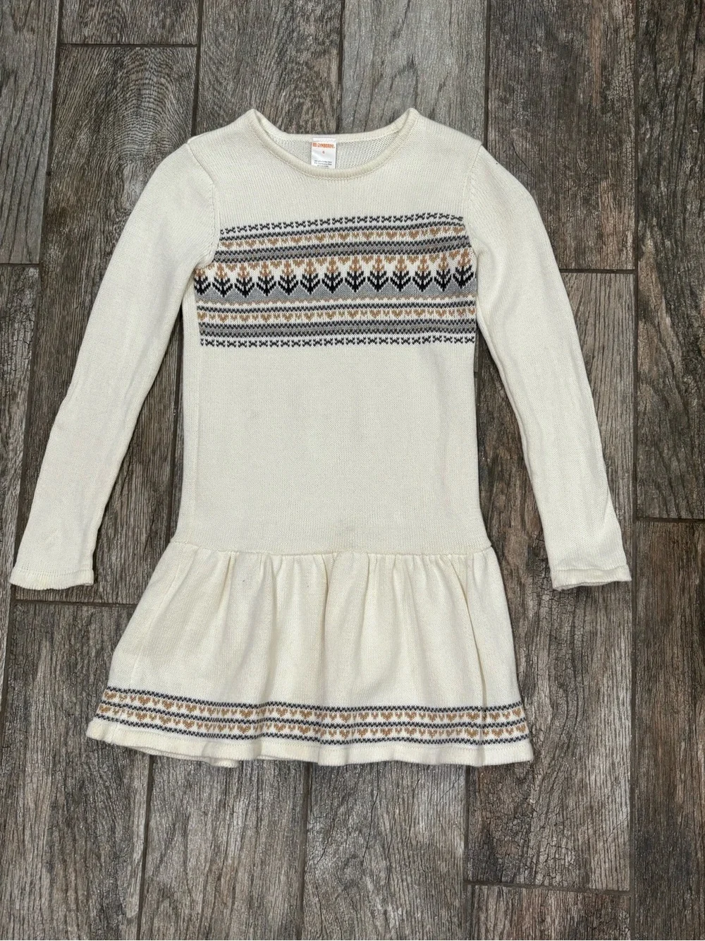Gymboree Cream Knit Long-Sleeve Dress with Fair Isle Accents